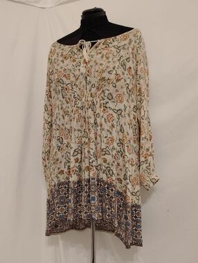 J. Glen Floral Mini Dress in Cream with Blue Border